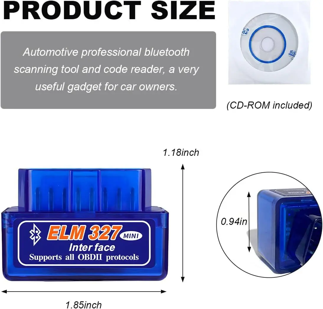 OBDII Auto Diagnostic Scanner, ELM327 Automotive Scan Tool And Professional Bluetooth Engine Fault Code Reader, Universal