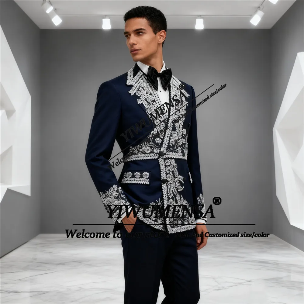 

Металлические ювелирные изделия с камнями, орнаментом, свадебные костюмы для жениха, комплекты из 2 предметов, двубортный пиджак, брюки, мужские банкетные наряды по индивидуальному заказу