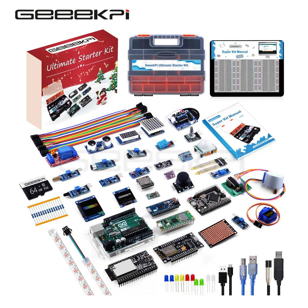 geeekpi final starter kit inclui raspberry pi pico arduino uno arduino mega2560 esp32 wrover esp8266 01