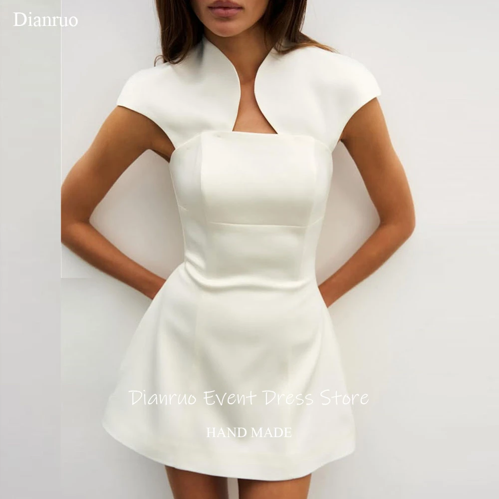 

Dianruo Elegant White A Line Prom Gowns Lace Up Back Modern Wedding Dresses Mini Cap Sleeves Chic Homecoming Dresses Customized