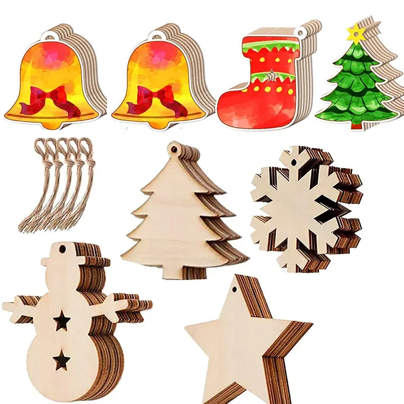 10/20Pcs Wooden Round Baubles Tags Christmas Tree Hanging Balls for Crafts Centerpieces DIY Wooden Discs Hanging Decoration