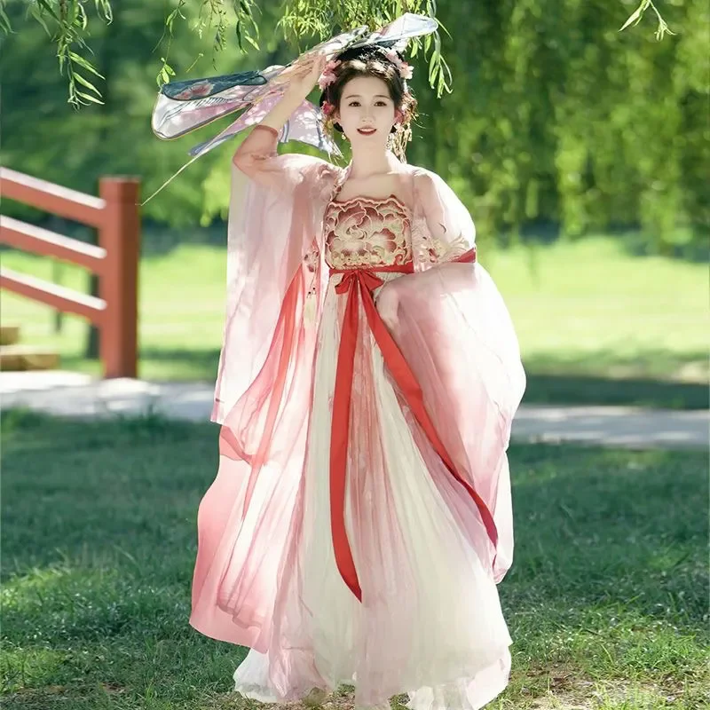 Tang-Made Hanfu Shuizhi Hibiscus Chebula Skirt Fairy Big Sleeve Shirt Spring Summer New Dancing Clothes Embroidered Hanfu