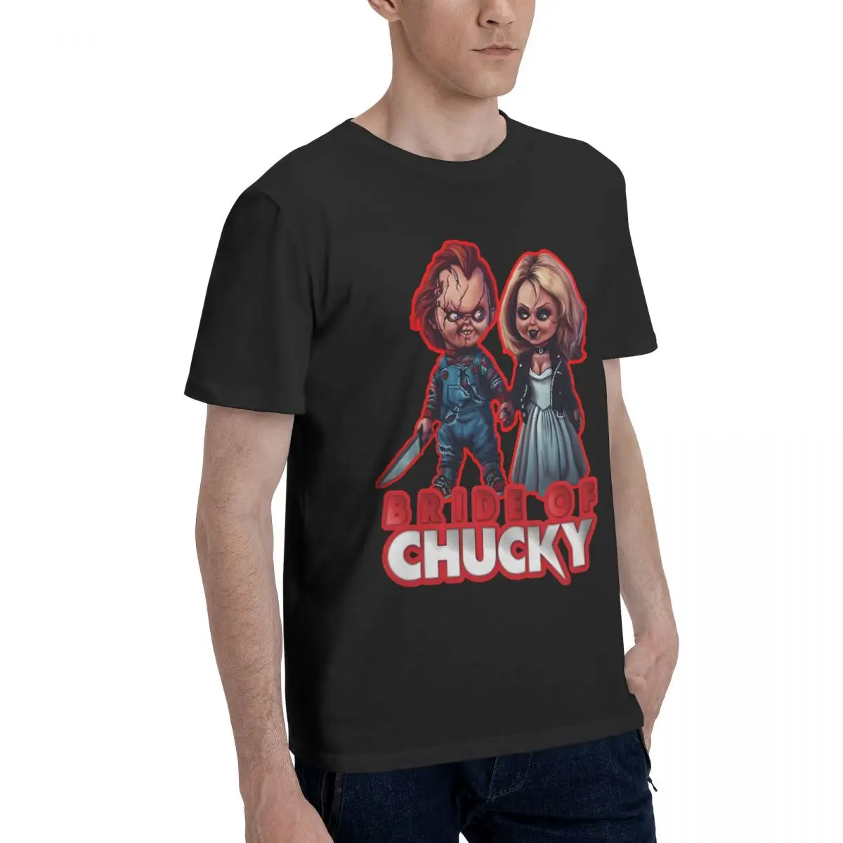 Summer Men's T-shirt And Tiffany S Black O-Neck Pure Cotton Bride Of Chucky Short Sleeve Man Tee Shirt Gift