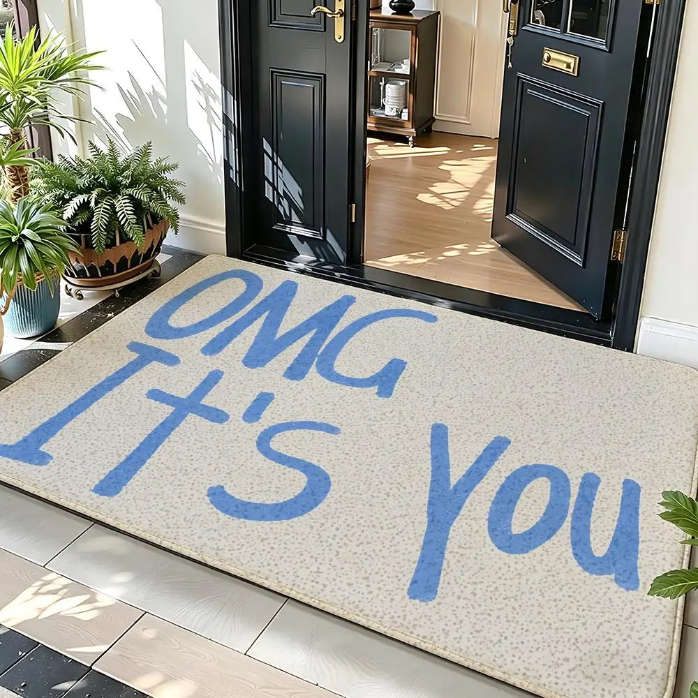 Funny Welcome Hello Greeting Retro Typography Art Floor Mat Soft Flannel Non Slip Absorbent Entryway Bathroom Bedroom Garage