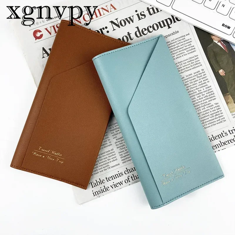 Xgnvpy Fashion Classic Spot Travel Document Bag Thickened Pu Leather Multi-functional Passport Bag Cover Ticket Holder Card Bag