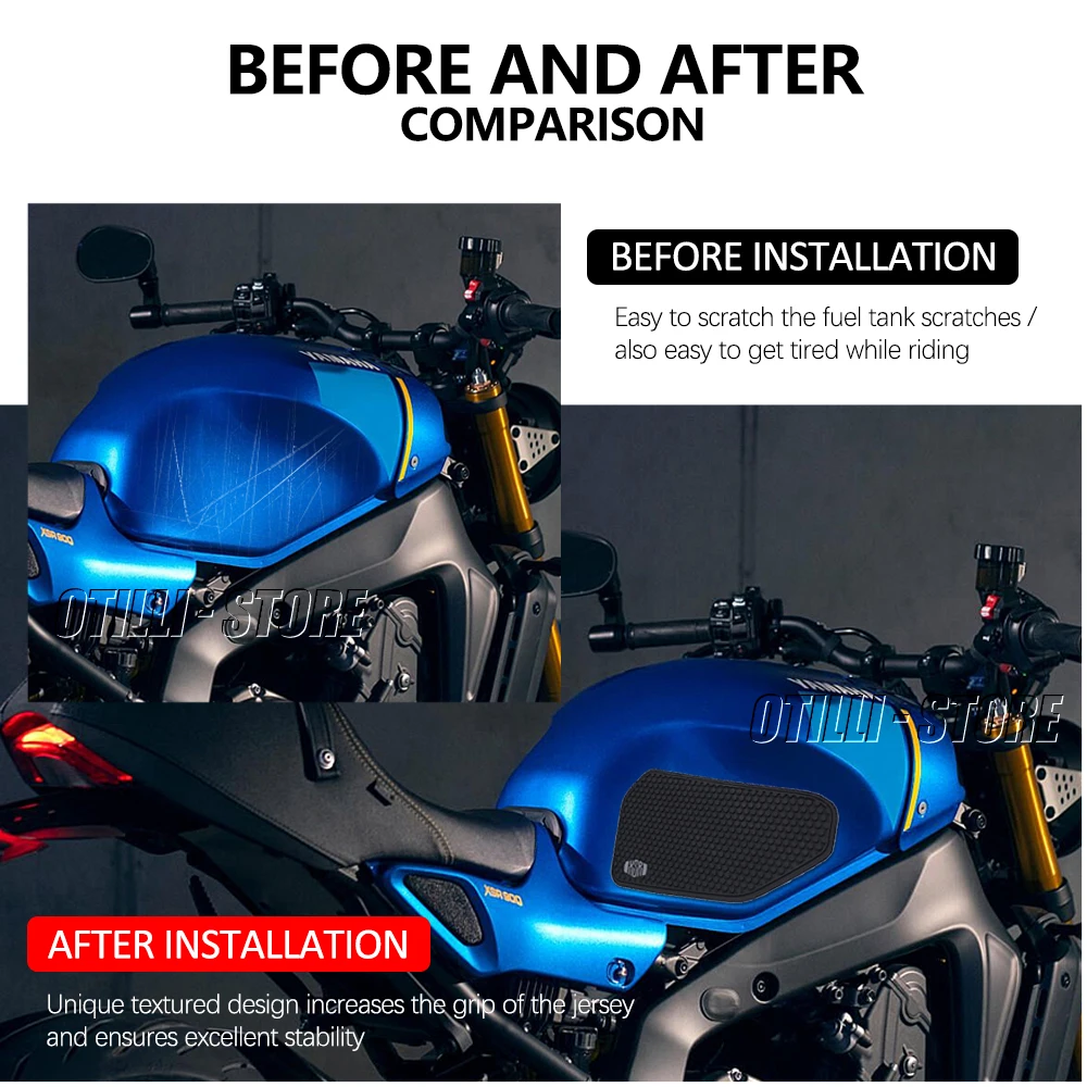 New Motorcycle Accessories Set of Black Logo Anti-Slip Fuel Tank Pad Kit Knee Pads For Yamaha XSR900 xsr900 XSR 900 2022 2023