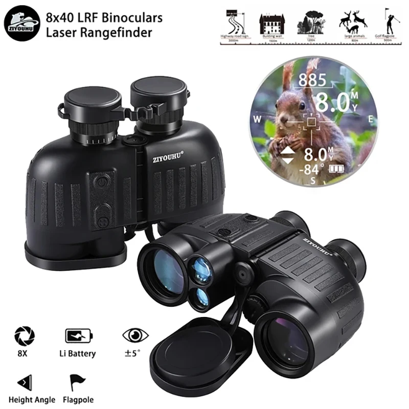 Laser Range Finding Binoculars, Distance and Angle Measuring Rangefinder, IP65 Telescope for Hunting, 8x40 LRB20, 1000m, 1500m