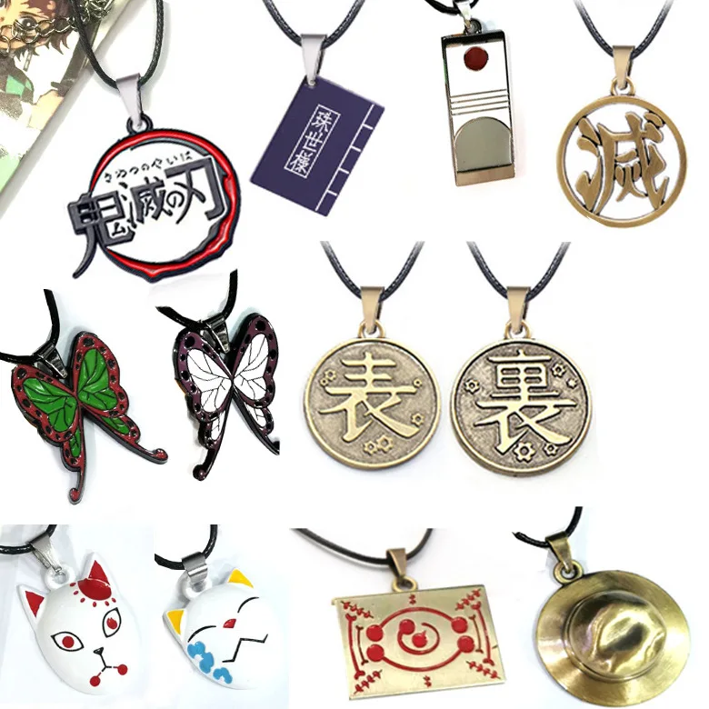 Collar con colgante de Anime Demon Slayer Kimetsu No Yaiba, máscara de mariposa y zorro, joyería de aleación, abalorio de personaje de dibujos animados, accesorio de regalo