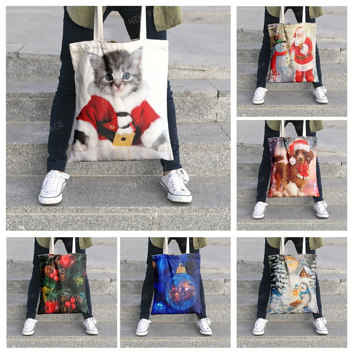 Borse da viaggio per donna Organizzatore natalizio per gatti e cani Borsa shopper in tela Borsa per cosmetici per riporre il trucco Borsa shopper