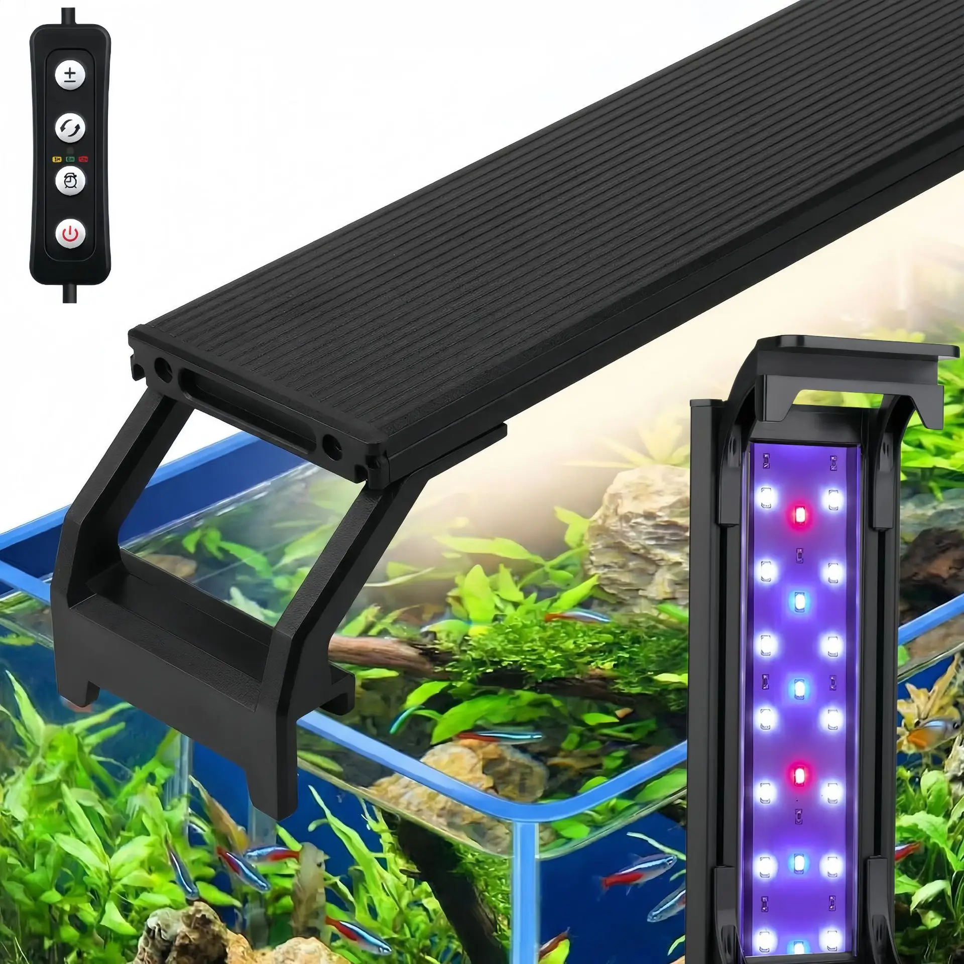 Aquarium Fish Tank Planted Light with Timer,Adjustable Brightness, Full Spectrum 8-24in Aluminum LED Aquarium Lamp with Brackets