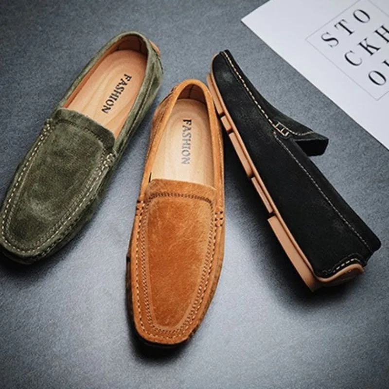 Mens Shoes Luxury Suede Leather Casual Shoes Summer Breathable Hollowed-out Casual Shoe Slip on Loafers Soft Soled Driving Shoes
