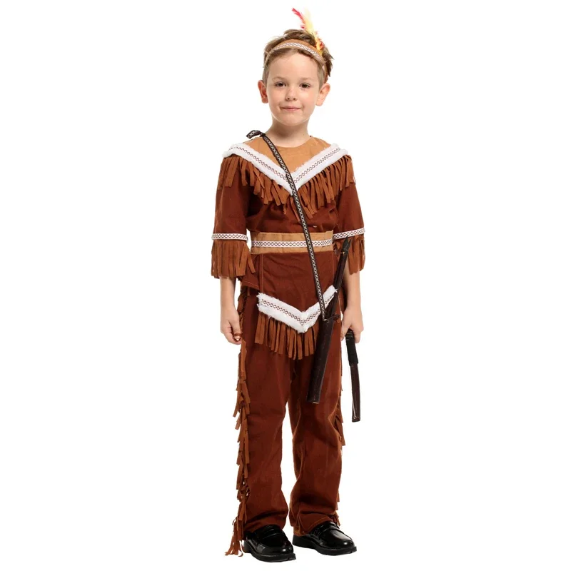 Indian Prince Chief Costume Hunter Archer Cosplay for Boys Purim Halloween Costumes Child Kids