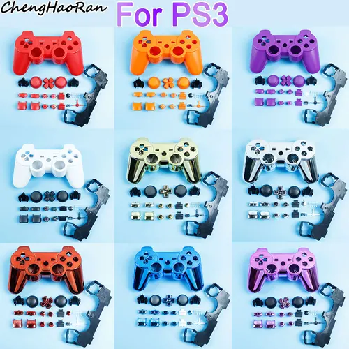 Imagen 1 del producto 1 Juego de carcasa dura de plástico, cubierta frontal trasera para controlador inalámbrico PS3, juego completo de botones con marco interior, accesorios de soporte