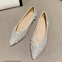 Glitter Crystal Pearl Ballet Flat Shoes Women Pointed Toe Slip on Loafers Cozy Shallow Ladies Ballerina Flats Moccasins WSH5187