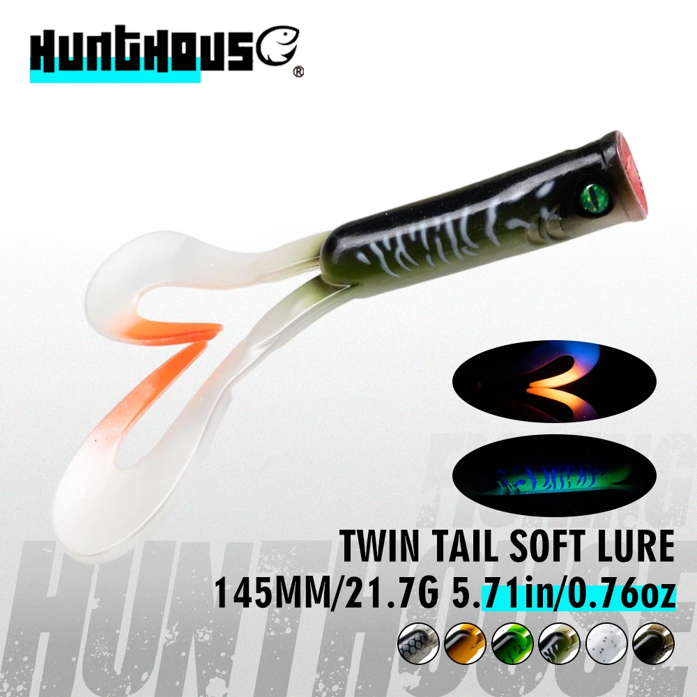 Hunthouse – leurres souples en silicone à double queue pour la pêche, 3 pièces/lot, 145mm, 21.7g, PVC, pour accessoires de pêche au brochet, LW234