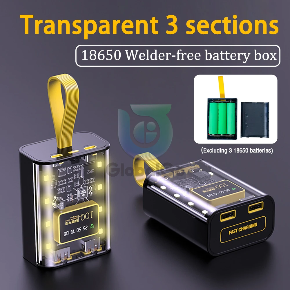 Portable 3x18650 Battery Charger Case DIY Power Bank Box Fast Charging Case With LED Light Batteries Charging Power Bank Shell