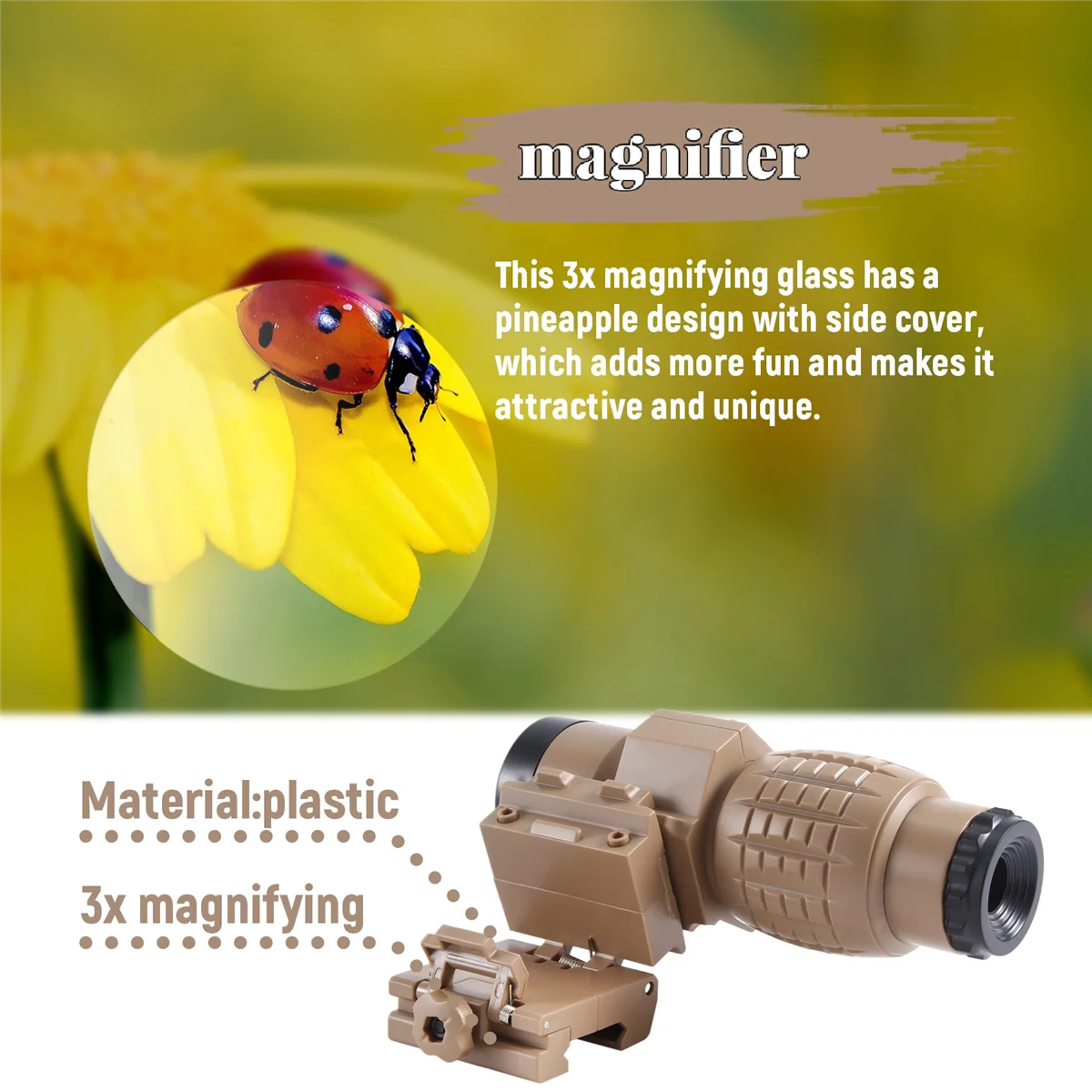 AA84 Sight 3X Magnifier Scope Compact Sights with Flip Up Cover Fit for 20mm Rail Mount Toys Telescope