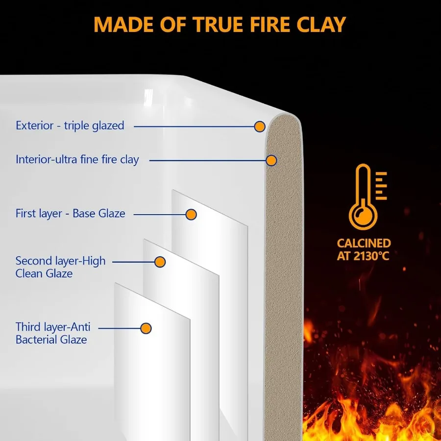 حوض مطبخ للمزرعة مقاس 30 بوصة مع تصميم أمامي لامع من البورسلين الأبيض اللامع حوض واحد مثالي للحديث والحديث