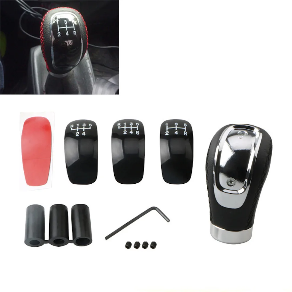 Universal Manual Leather Red Black Stitch Car Gear Stick Shift Knob Shifter Lever Pen Replacement Gearstick Interior Parts