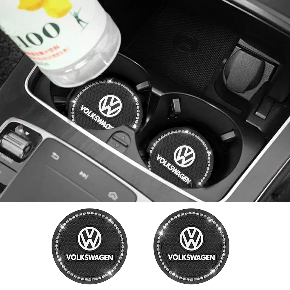 Car Coaster Water Cup Bottle Holder Diamond Non-Slip Mat Decoration For Volkswagen VW R GTI Golf 5 7 Caddy Passat b6 Tiguan Polo