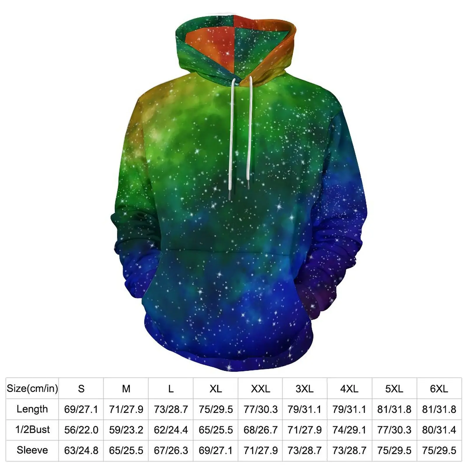 Rainbow Galaxy Loose Hoodies Colorful Print Trendy Hoodie Unisex Long-Sleeve Oversized Casual Graphic Clothes