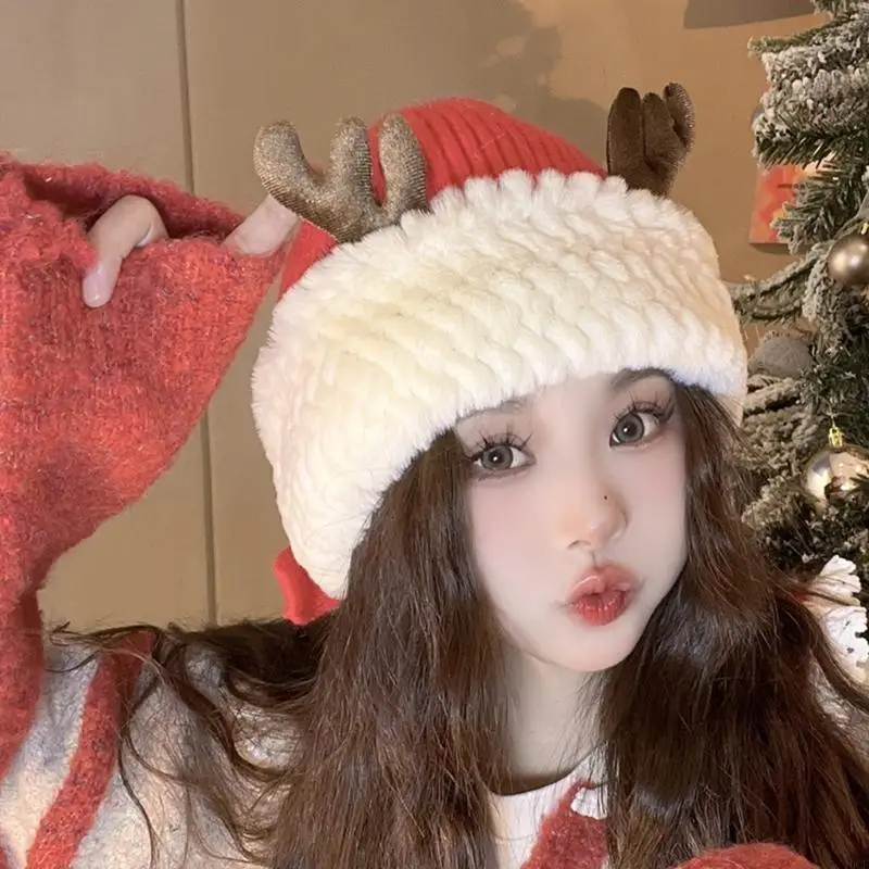 Con Trưởng Thành Giáng Sinh Santa Nón Vành Trắng Mùa Đông Làm Dày Mũ Ấm Áp Năm Mới Cosplay Phụ Kiện Đảng Mũ Trùm Đầu Dành Cho Nữ