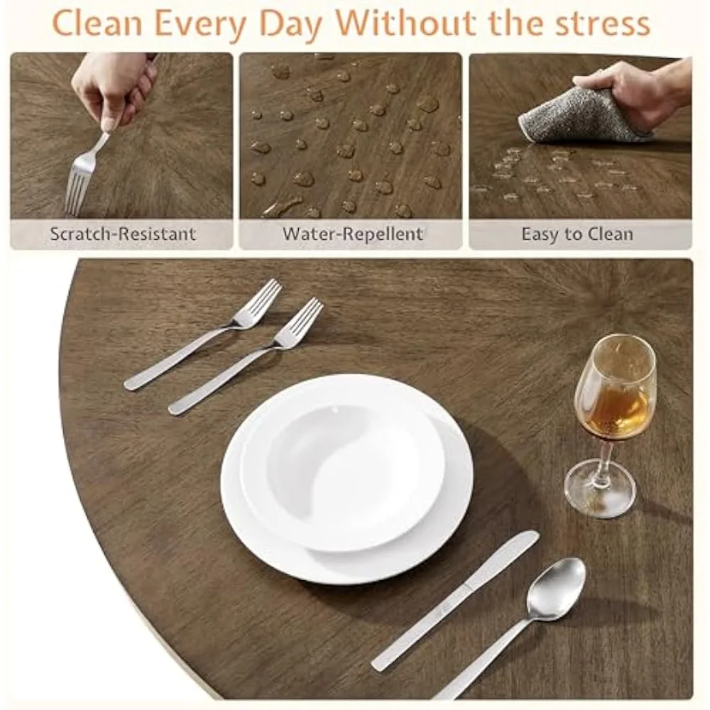 طقم طاولة طعام مستديرة من الخشب الصلب مقاس 46 بوصة لـ 4 أشخاص، 5 قطع من أثاث المطبخ وغرفة الطعام في منتصف القرن مع كراسي مبطنة، Space-Savi