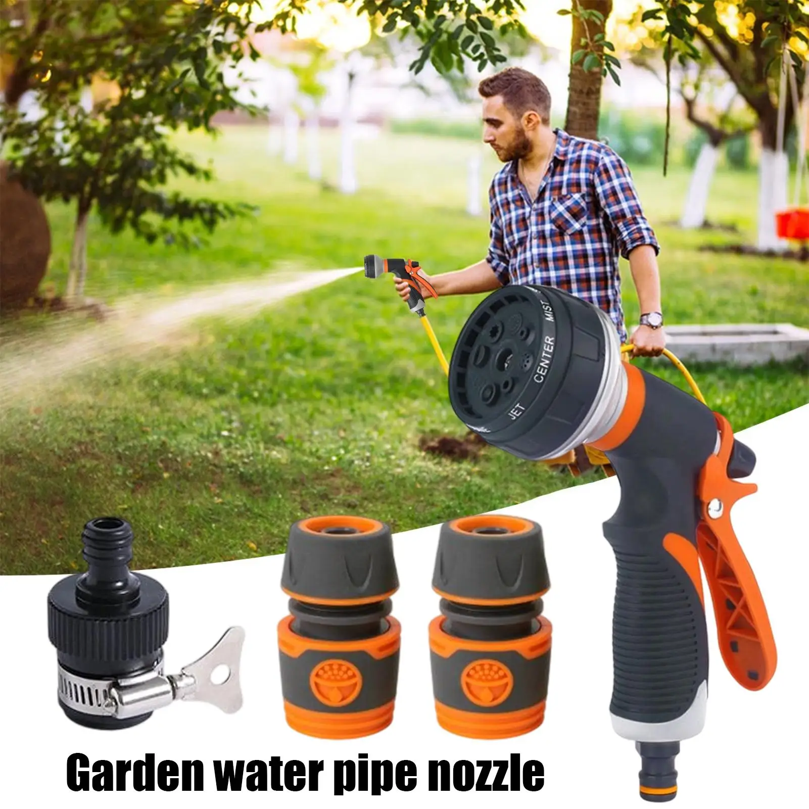 Ugello per tubo da giardino Spruzzatore per testa tubo da giardino 8 modelli di spruzzo regolabili Testa di attacco per irrigazione ad alta pressione per autolavaggio