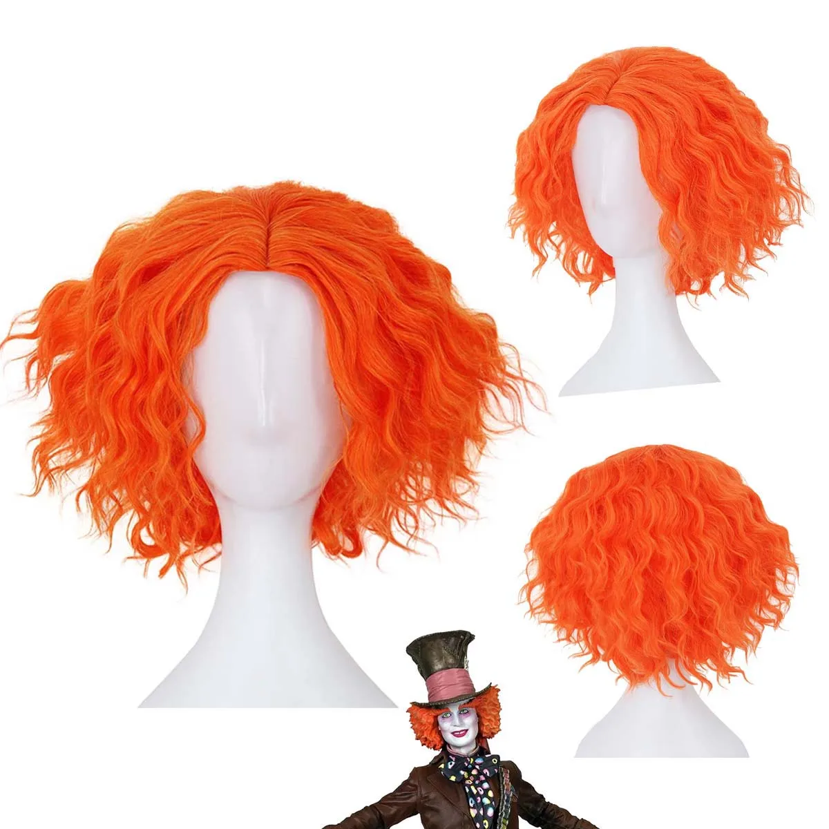 Anime Alice's Adventures Cosplay Mad Hatter Orange Short Curly Wig
