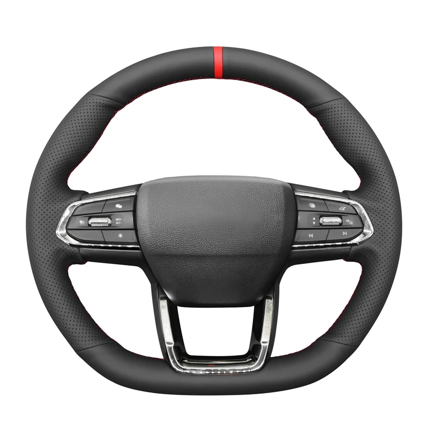 Black Faux Leather Hand-stitched Car Steering Wheel Cover for Ford Territory 2023-2024