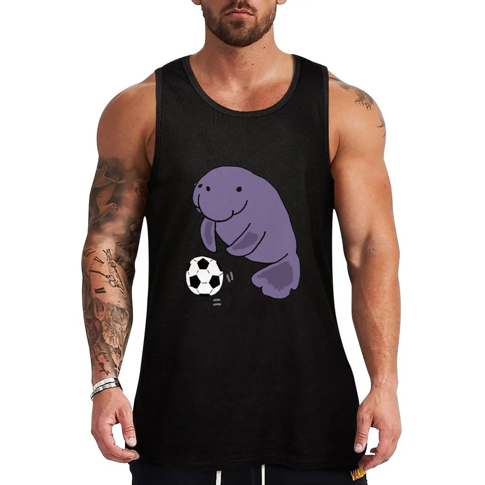 

Funny Manatee Playing Soccer Carton Tank Top Athletic Gym Tank Top Sleeveless Quick Dry Training