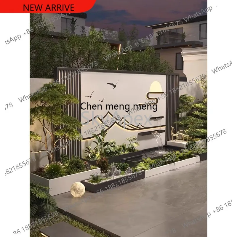

M32 Outdoor Stainless Steel Running Water Screen Modern Landscape Wall Ornament with Fish Pond Flower Box for Courtyard