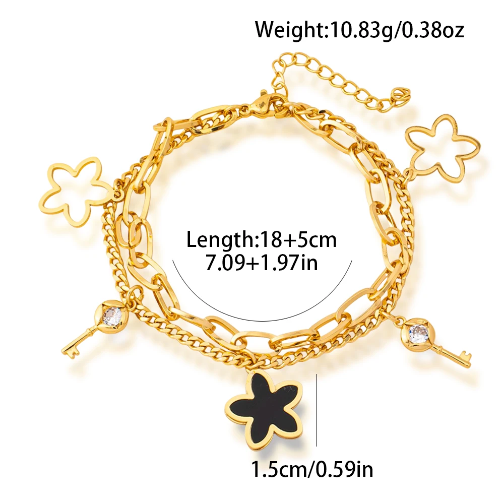 Charm-Armband Dubai Vergoldeter Edelstahl Schwarze Emaille Ineinandergreifende Kette Stern-Motiv Glücksbringer Schmuck-Accessoires 5-teiliges Set – Detail 10