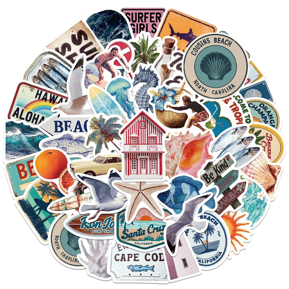 

10/30/50/100pcs Ins American Style Retro Summer Stickers Cartoon Aesthetic Sticker Phone Suitcase Laptop Decals Decoration Toys