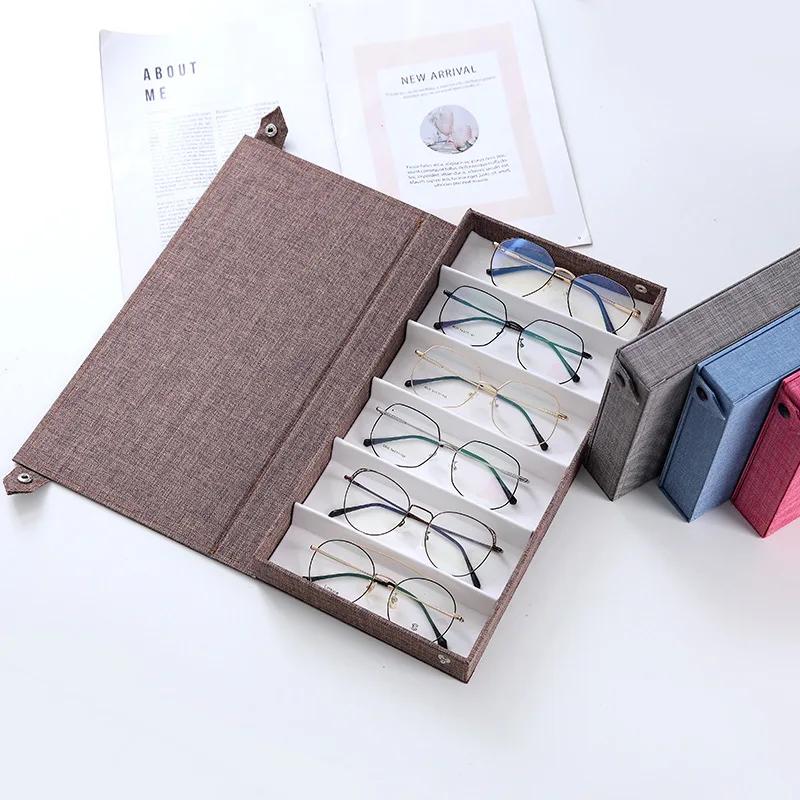 

New 6 Slots Glasses Box Organizer Linen Sunglasses Case Eyeglass Organizer Eyewear Holder Sunglass Stand Jewelry Storage Box