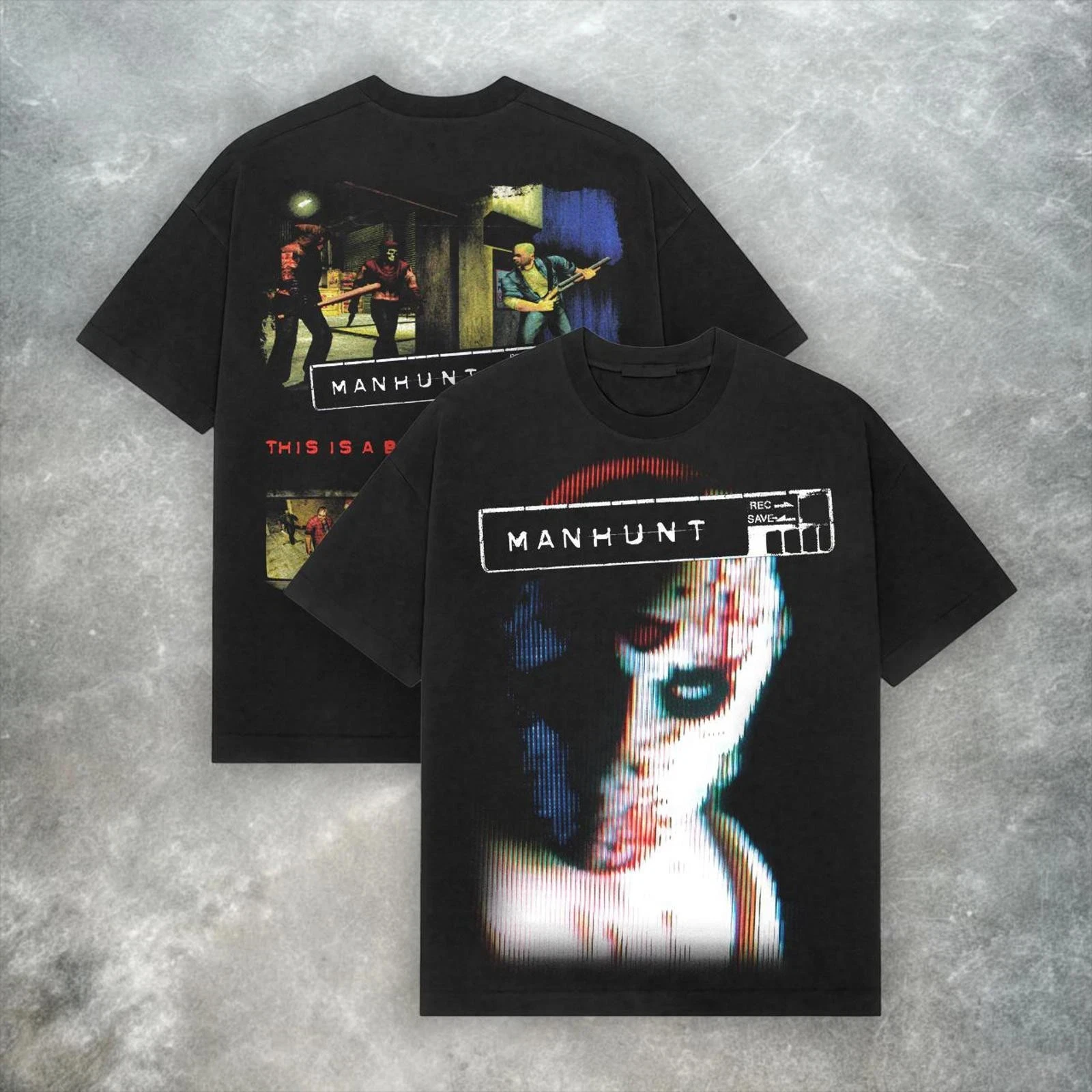 Manhunt Retro Y2K Men's and Women's American Street Wear T-shirt, Fashionable Round Neck Loose Casual Top for Spring and Summer