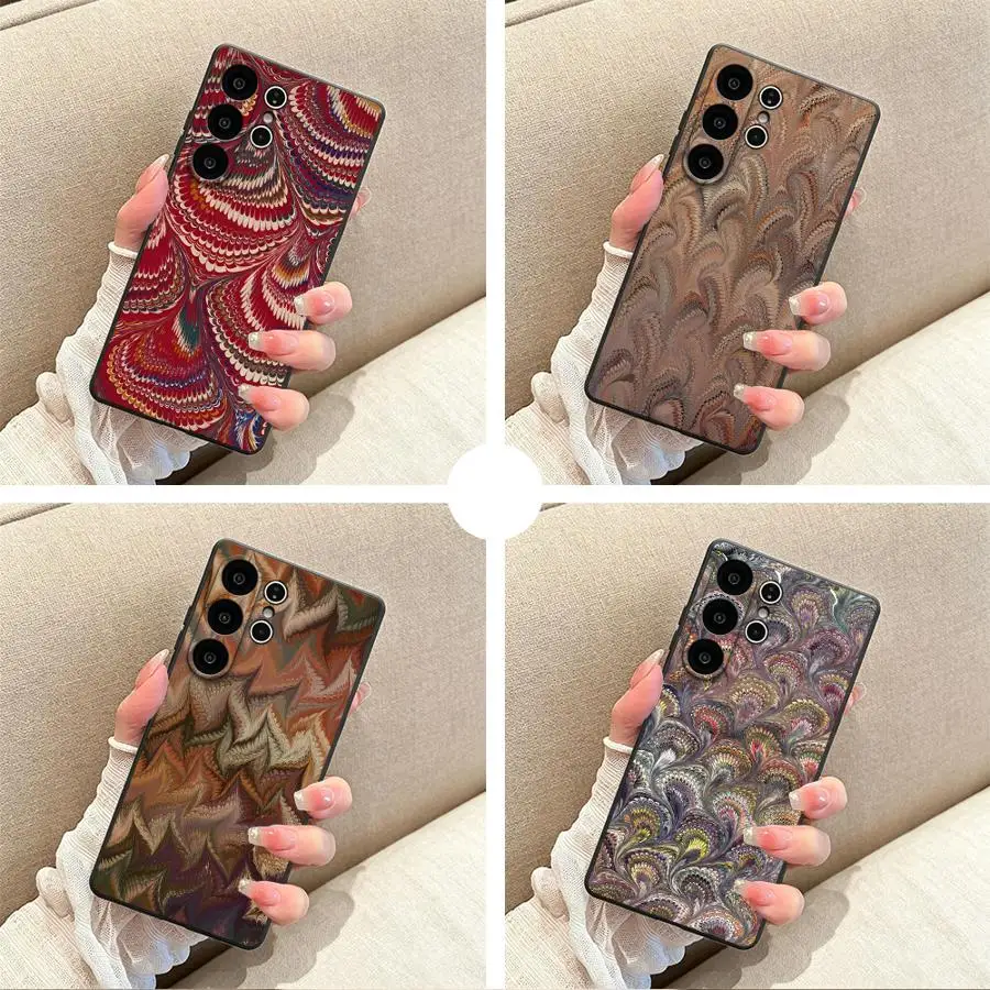 Case for Samsung Galaxy S26 Ultra S26+ S23 S25+ S21 FE S24+ Note 20 8 9 10 S20 S25 Plus S24 S10 S9 Phone Cover Marbled Ikat