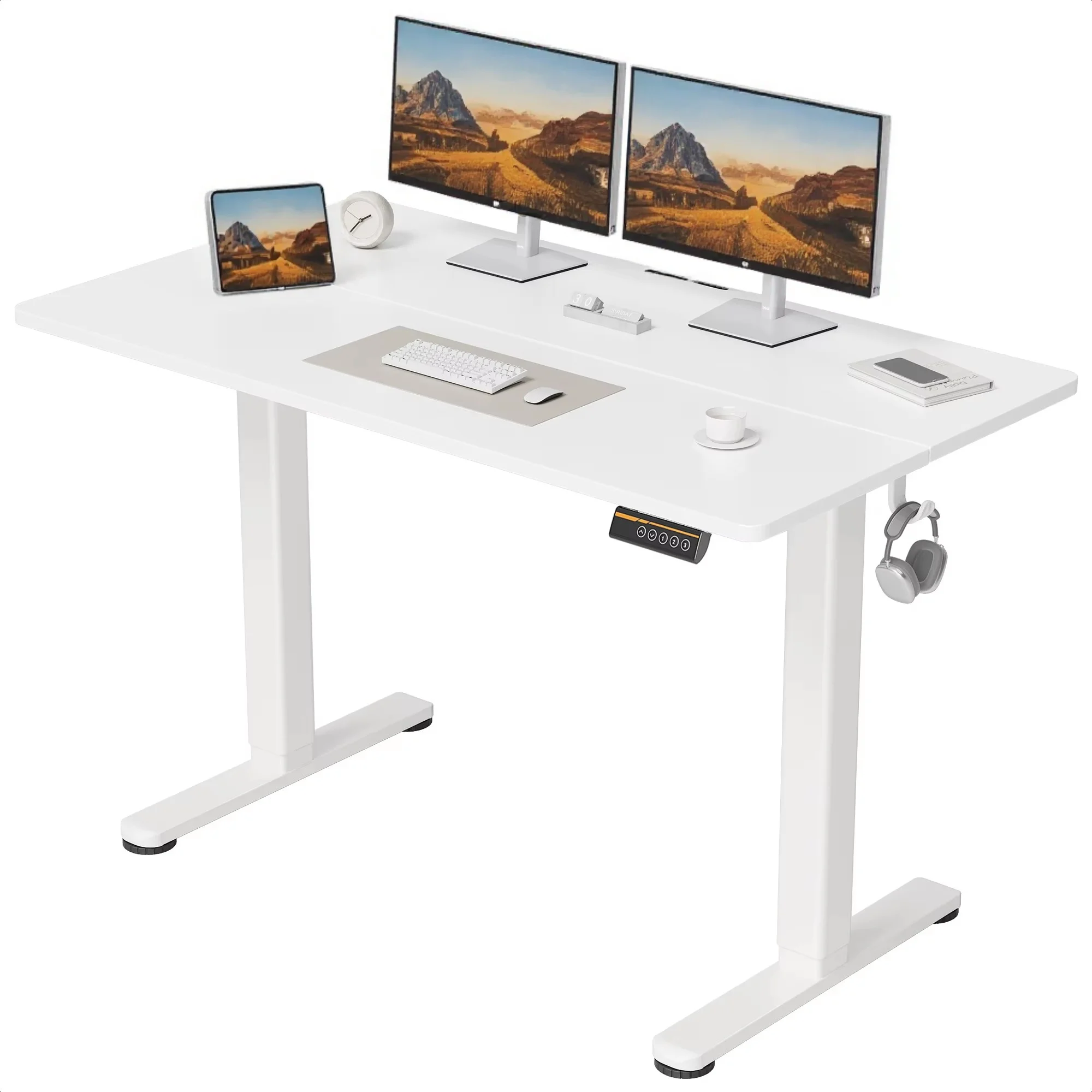 Höhenverstellbarer Stehschreibtisch, Elektrischer Stehschreibtisch, Sitz-Steh-Schreibtisch für das Home Office mit Zusatzplatte