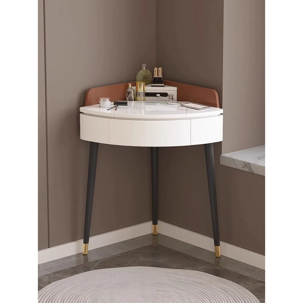 

Corner dressing table, small unit, rock slab storage, solid wood leg makeup table with mirror, bedroom, small corner dressing ta