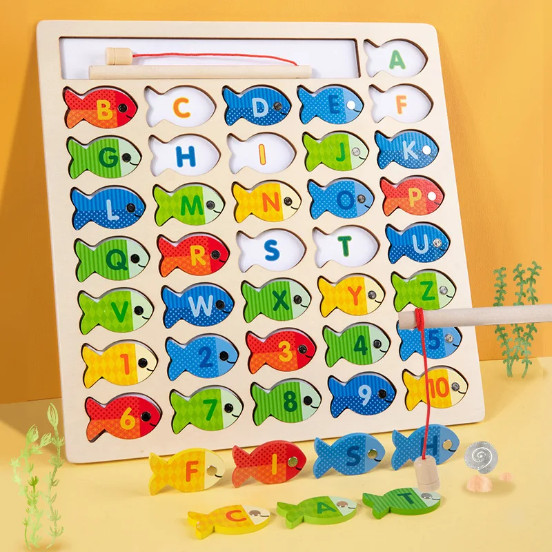 Cognizione alfanumerica in legno puzzle per la prima educazione giocattoli magnetici per la pesca giochi per bambini 0-4