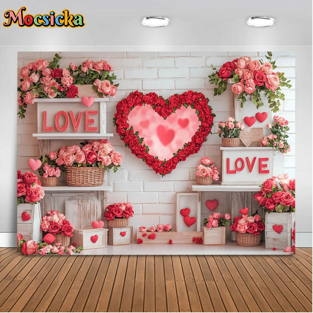 Mocsicka عيد الحب التصوير خلفية قلوب رومانسية الزهور الحب موضوع زوجين حفل زفاف خلفية استوديو الصور