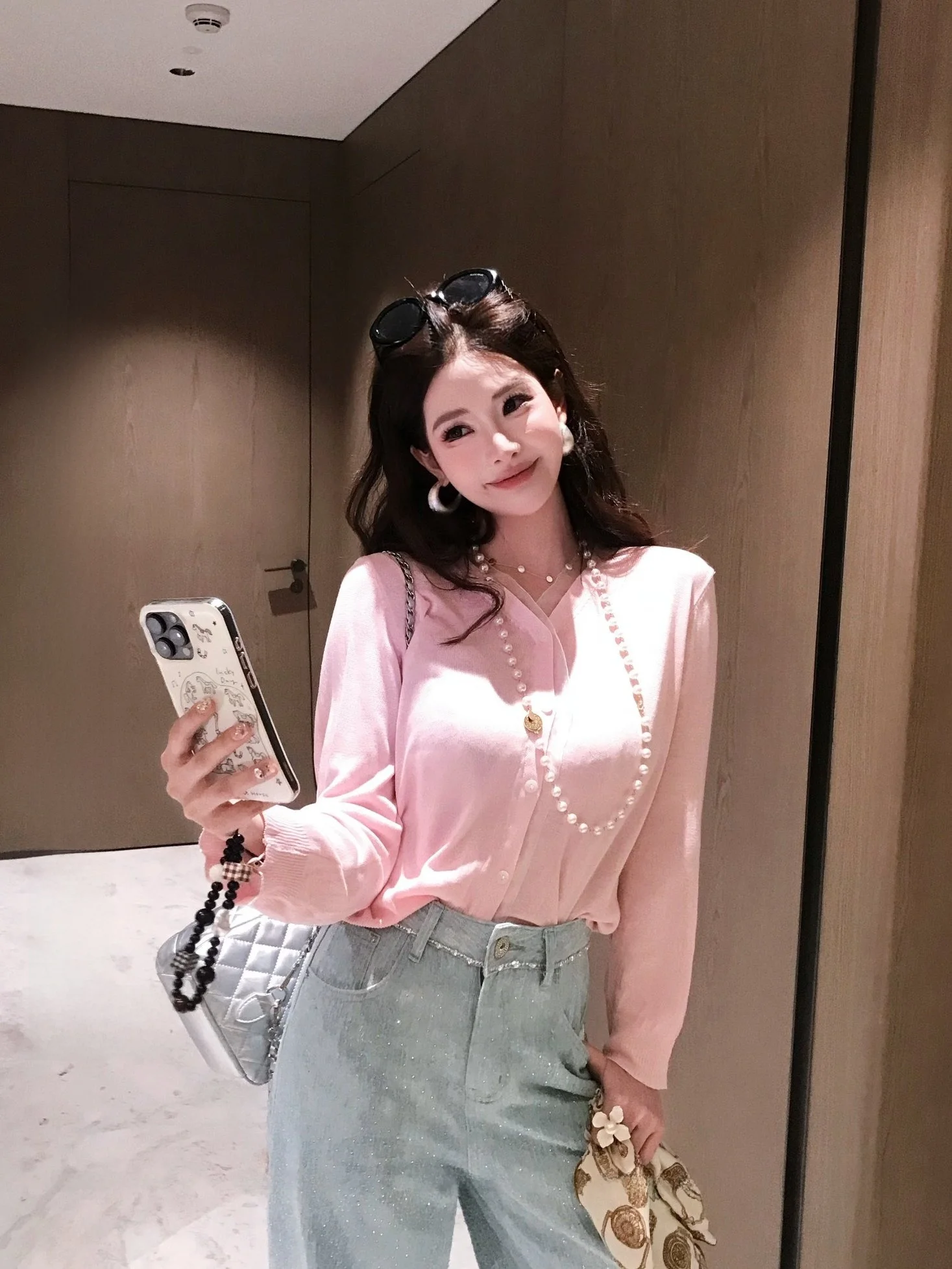 

Модный вязаный женский свитер Neadada класса люкс, персикового цвета, открытый кардиган, повседневный, из полиэфирного волокна, с длинными рукавами