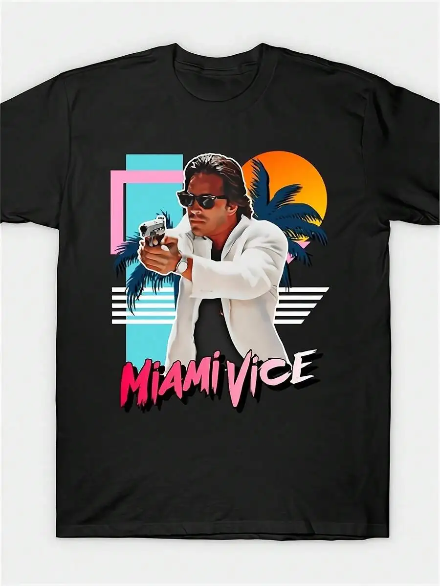 Men'S Miami Vice Sonny Crockett Vintage TV Show T-Shirt - Heavyweight 220gsm Cotton Tee With Miami
