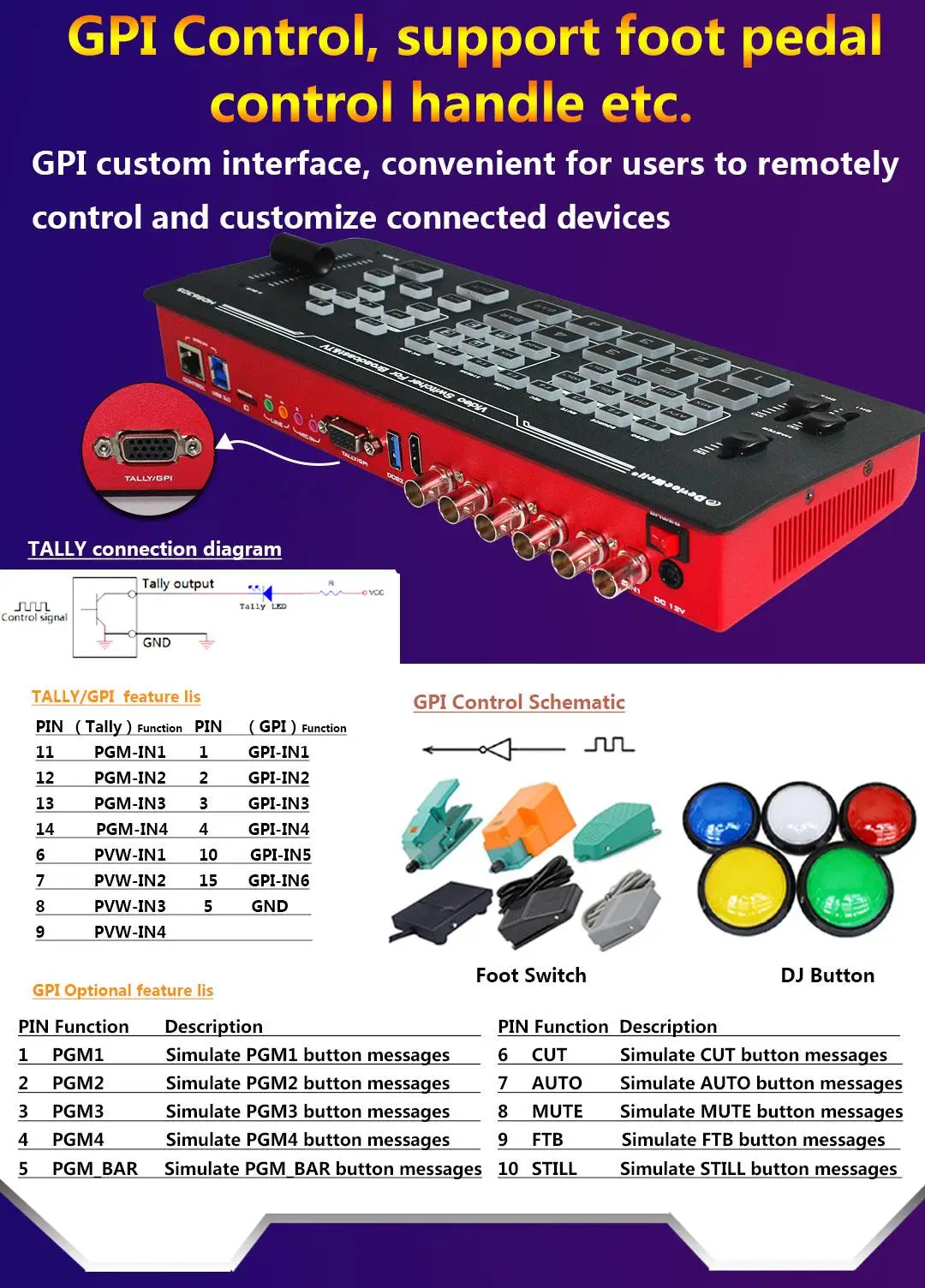 Devicewell HDS6305 4 SDI Chrom Record Dual Stream Broadcast-grade USB3.0 HD Video Switcher For Broadcast Studio Live Streaming