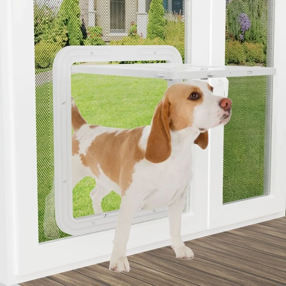 Self-Closing Dog Screen Door Reinforced Magnetic Flap Dog Sliding Door Screen 4 Entry Ways Removable Cat Door Hole Patio