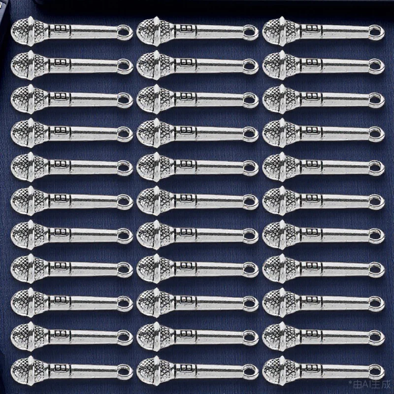 

50pcs Mini Microphone Pendant Zinc Alloy Vintage Charm Necklace Metal DIY Bulk Music Bracelets Keychain Beads Jewelry Crafts