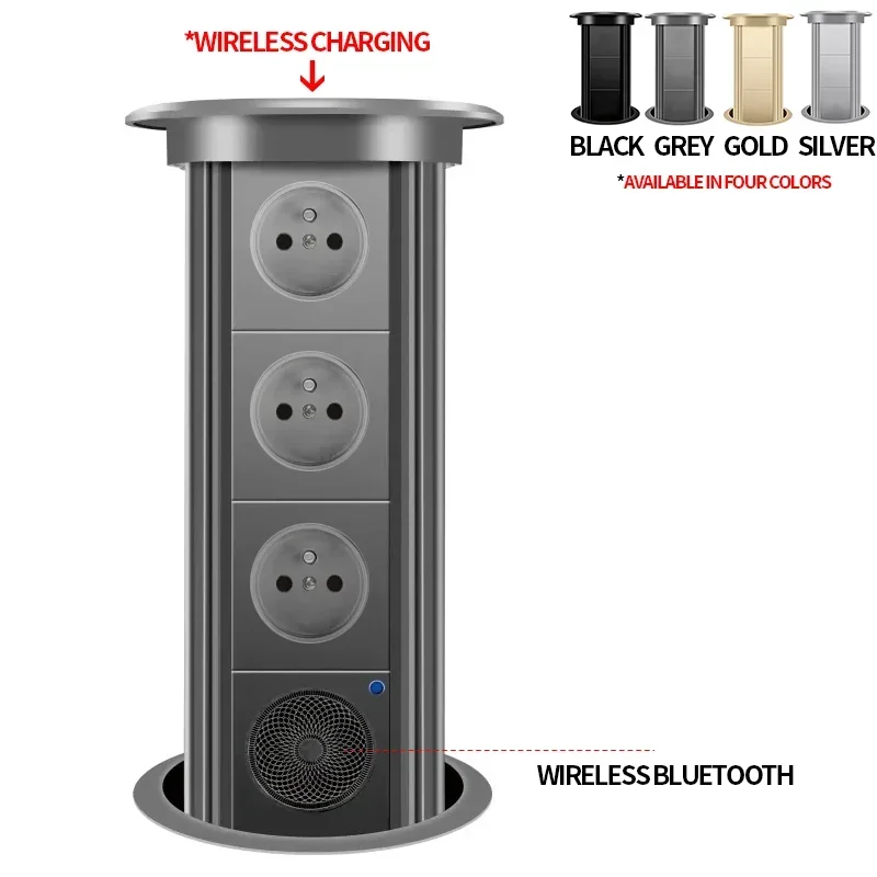Gemotoriseerde Pop-up Toren Socket Draadloze Oplader Automatische Stekker Desktop Werkblad, Eu Fr Socket USB Type-C Bluetooth Speaker - afbeelding 1