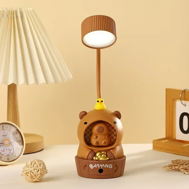 1-10PCS Cute Kapybara Cartoon LED Desk Lamp Eye Protection USB Rechargeable Study Lamp with Pencil Sharpener Kids Gift
