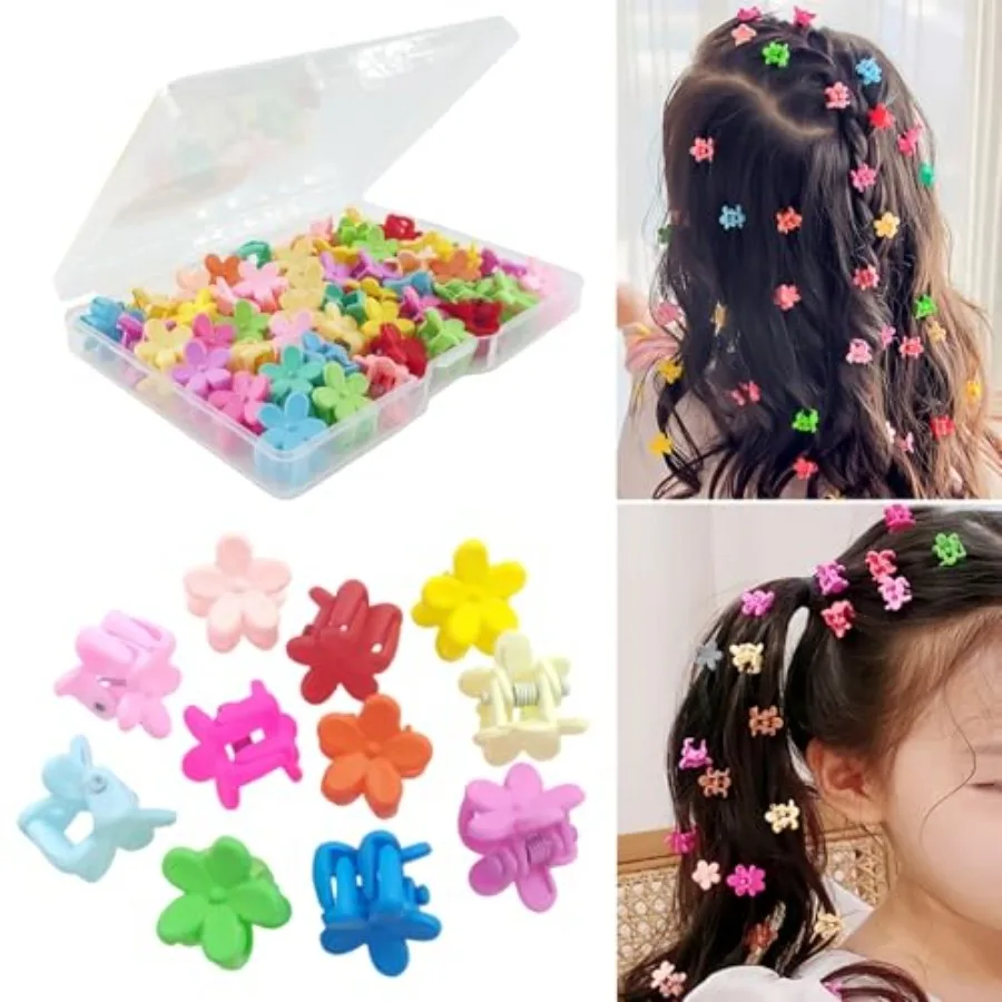 

50Pcs Mini Flower Hair Clip Colorful Mini Hair Claw Baby Hair Clips Toddler Hair Clips Girls Decorative Bun Tiny hair clips, As