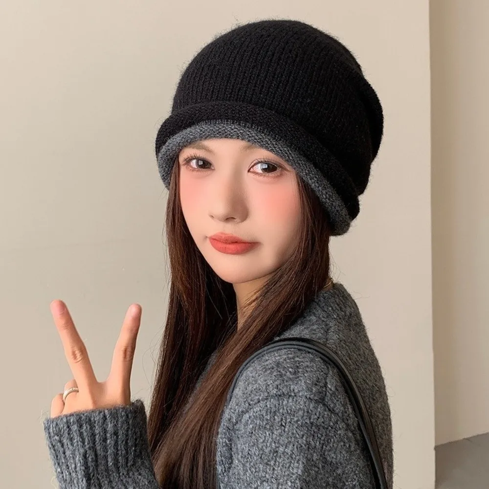 Simple Elastic Knitted Stacked Hat Streetwear Hip-hop Ear Protection Cold Hat Soft All-match Brimless Beanie Cap Outdoor